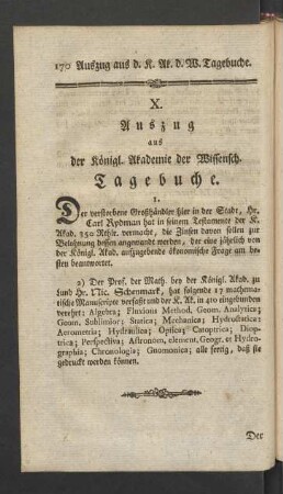 X. Auszug aus der Königl. Akademie der Wissensch. Tagebuche