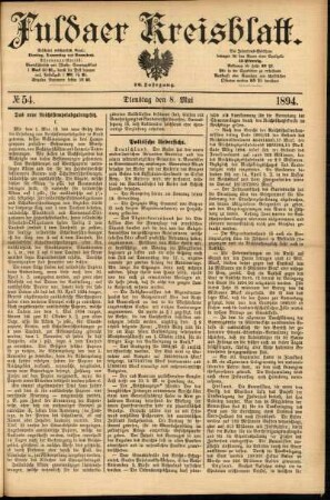Ausgabe vom Dienstag, den 08. Mai 1894.