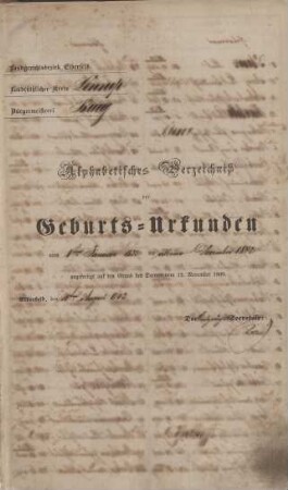 Dezennaltabellen 1833 - 1842 Geburten, Heiraten und Sterbefälle Burg