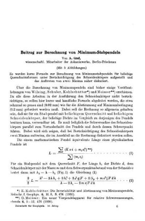 Beitrag zur Berechnung von Minimum-Stabpendeln