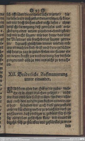 XII. Brüderliche Auffmunterung unter einander