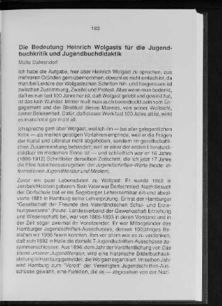 Die Bedeutung Heinrich Wolgast für die Jugendbuchkritik und Jugendbuchdidaktik