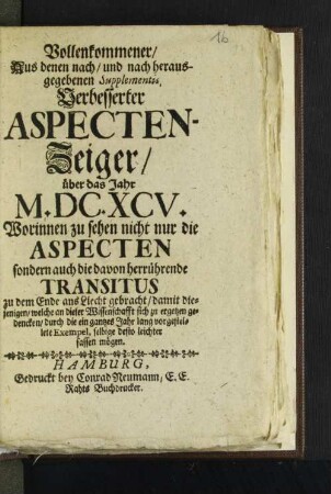 Vollenkommener/ Aus denen ... Supplementis, Verbesserter Aspecten-Zeiger/ ...