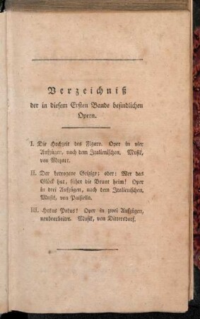Verzeichniß der in diesem Ersten Bande befindlichen Opern.