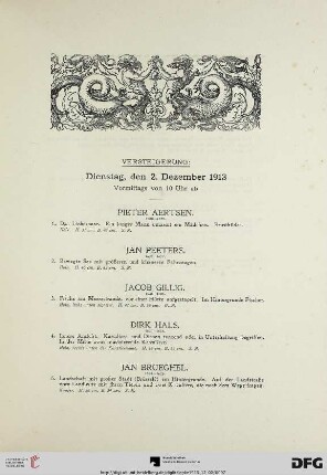 Versteigerung: Dienstag, den 2. Dezember 1913 (Nr. 1-126)