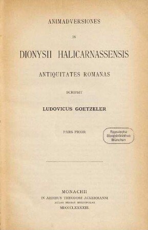 Animadversiones in dionysii halicarnassensis antiquitates romanas, 1