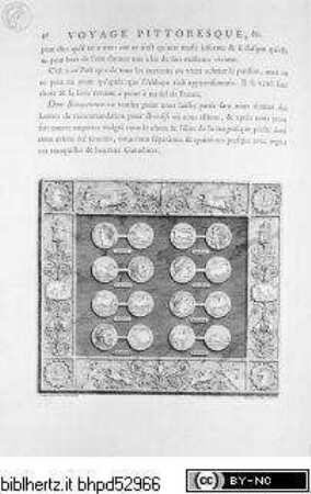 Voyage pittoresque ou description des royaumes de Naples et de Sicile. 4 Bde., 3. Band, Seite 46: Tafel mit Medaillen
