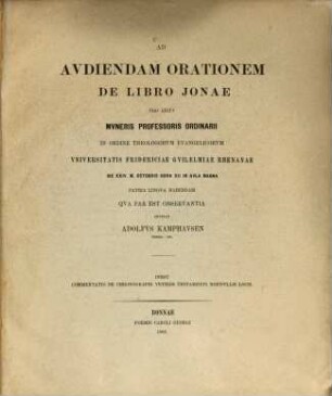 Commentatio de chronographi veteris testamenti nonnullis locís : (Gelegenheitsschrift der Universität Bonn.)