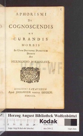 Aphorismi De Cognoscendis Et Curandis Morbis : In Usum Doctrinæ Domesticæ Digesti