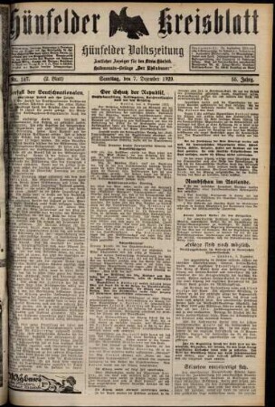 Zweite Ausgabe vom Samstag, den 07. Dezember 1929.