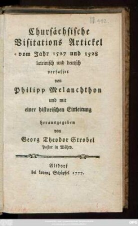 Chursächsische Visitations Artickel vom Jahr 1527 und 1528