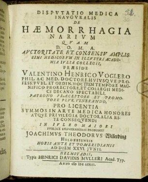 Disputatio Medica Inauguralis De Haemorrhagia Narium