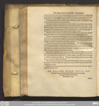De Dolore Auris, Oculi, Gulae, & de stupore manus & dolore capitis utriusq[ue] temporis & somnolentia. Consilium 34.