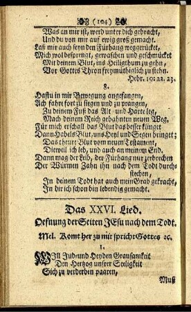 Das XXVI. Lied. Oefnung der Seiten Jesu nach dem Todt.