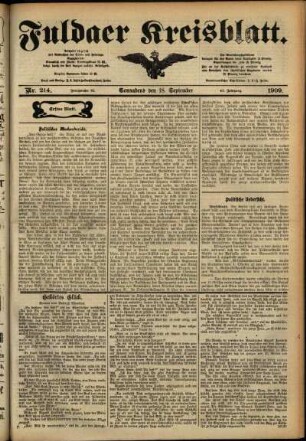 Erste Ausgabe vom Samstag, den 18. September 1909.