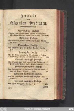 Inhalt der folgenden Predigten.