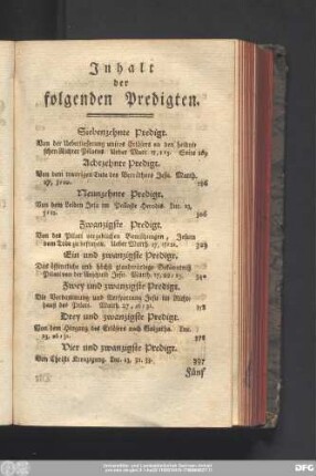 Inhalt der folgenden Predigten.