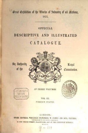 Official descriptive and illustrated catalogue : in three volumes, Vol. 3. Foreign states