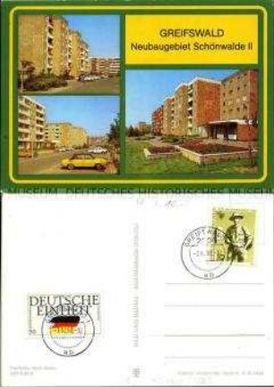 Ansicht aus Greifswald, mit Marke und Stempel zum 3. Oktober 1990