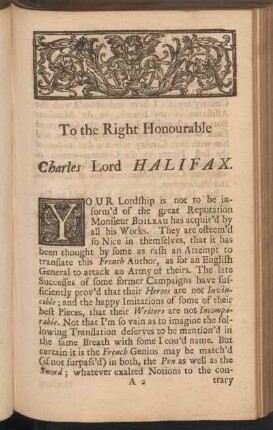 To the right honourable Charles Lord Halifax