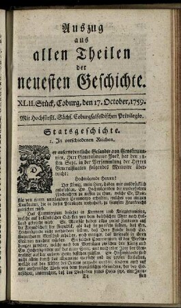 XLII. Stück, Coburg, den 17. October, 1759.