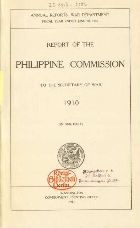 11.1910: Report of the Philippine Commission to the Secretary of War