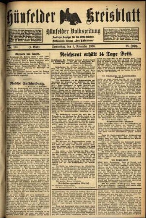 Erste Ausgabe vom Donnerstag, den 06. November 1930.