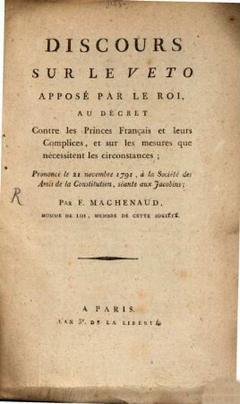 Discours sur le veto
