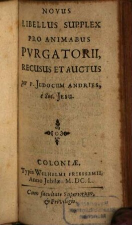 Novus Libellus Supplex Pro Animabus Purgatorii