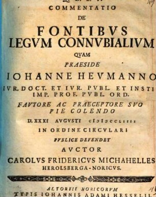 Commentatio de fontibus legum connubialium