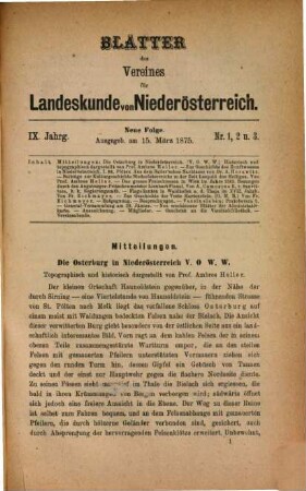 Blätter des Vereines für Landeskunde von Niederösterreich. 9. 1875