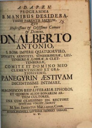 Programma B. Manibus desideratissimi parentis sacrum