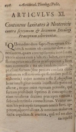 Articvlvs XI. Continens laxitates à Neotericis contra septimum & decimum Decalogi Praeceptum adinventas.