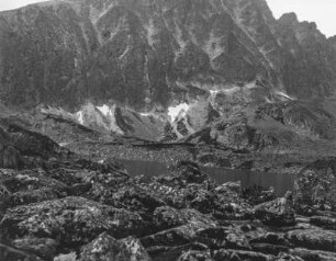 Im Gebirge : Blick in ein durch einen Gletscher geformtes Gebirgstal mit See. Im Hintergrund hohe Berge