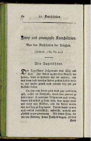 Zwey und zwanzigste Katechisation. Von den Nachtheilen der Trägheit.