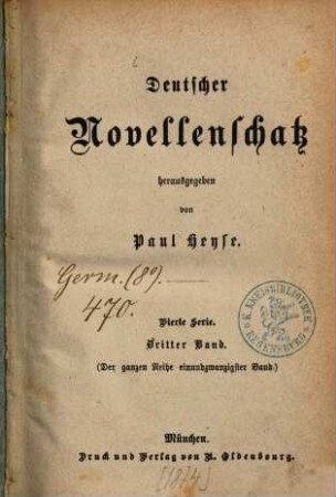 Deutscher Novellenschatz, 21 = 4. Serie, Bd. 3