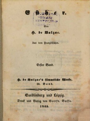 H. de Balzac's sämmtliche Werke, 60. Esther ; 60,1