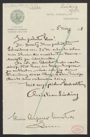 Brief an Augener Ltd.  : 05.03.1908