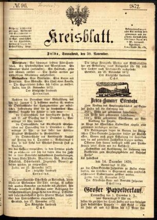 Ausgabe vom Samstag, den 30. November 1872.