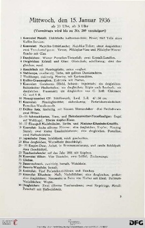 Mittwoch, den 15. Januar 1936, ab 10 Uhr, ab 3 Uhr (Nr. 1-470)
