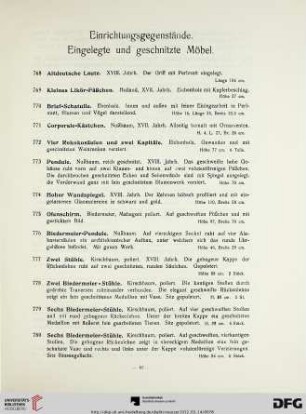 Einrichtungsgegenstände. Eingelegte und geschnitzte Möbel (Nr. 768-842)