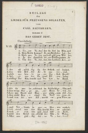 Beilage: Beilage der Lieder Für Preussens Soldaten. von Carl Bauerhahn