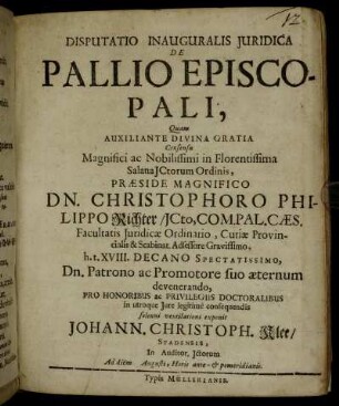 Disputatio Inauguralis Iuridica De Pallio Episcopali