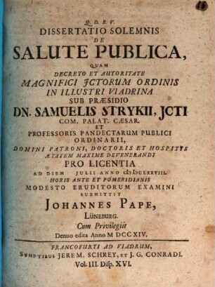 Diss. solenn. de salute publica