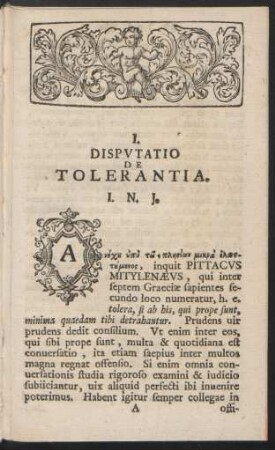 I. Disputatio De Tolerantia I. N. J.