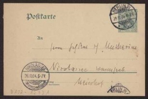 Schreiben an Hermann Muthesius (Postkarte)