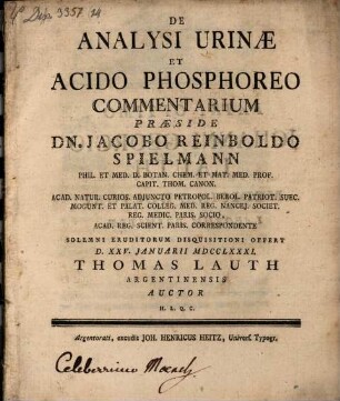 De analysi urinae et acido phosphoreo commentarius