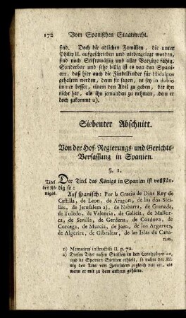 Siebenter Abschnitt. Von der Hof-Regierungs- und Gerichts-Verfassung in Spanien.