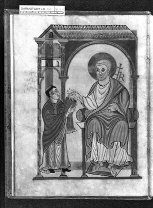 Evangelistar (Gero-Kodex) — Gero überreicht Petrus das Buch, Folio 6verso