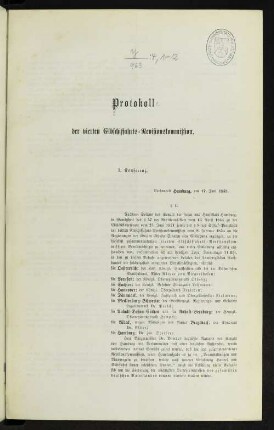 Protokoll der vierten Elbschiffahrts-Revisionskommission. 1. Konferenz.